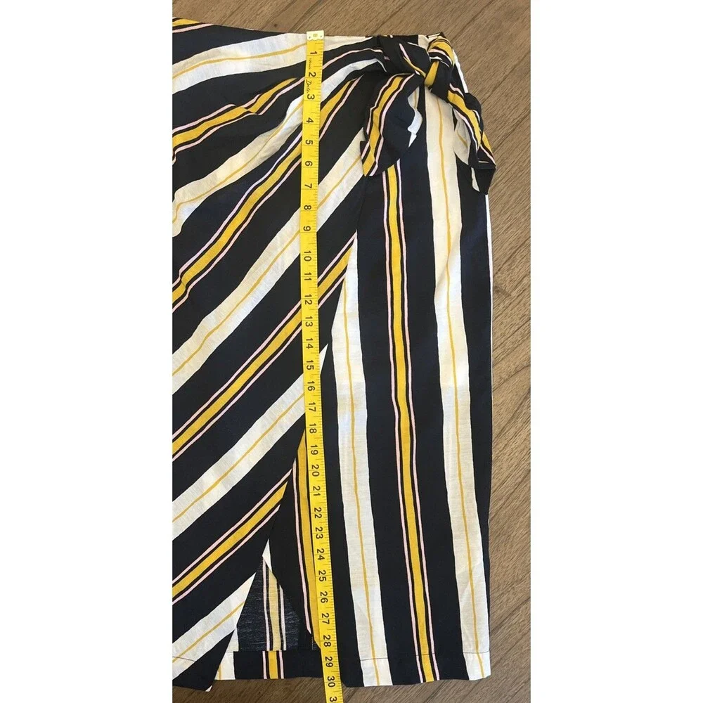 Banana Republic Womens Size 4 Striped Navy White Gold Faux-Wrap Tie Midi Skirt - Picture 7 of 11